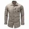 Men's Slim Fit Dress Shirts Masculina Business Long Sleeve Army Casual Turn Down Neck Autumn Denim 3XL 220324