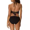 Women's Swimwear 2022 Solid Color Cross Halter Bikini Two Piece Summer Bandage Backless High Waist Swimsuit Beachwear Bathing Suit