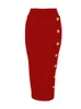 到着女性ボタンブラックブルーブルーレッドボディコン包帯スカートデザイナーハイウエストストリートパーティークラブペンシル75cm 220317