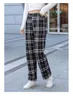Vintage geruite vrouwen broek hoge taille wijde pijpen rechte broek losse casual vrouwelijke broek wijde pijpen broek mode streetwear 220815