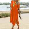 Casual jurken Vintage katoenen linnen vrouwen Slit jurk 2022Summer Harajuku Pocket Lange Mouw Party Loose Solid Maxi Vestidocasual