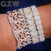 Papel bling de alta calidad clip de enlace cubano brazalete para hombres para hombres de oro tenis chapado en bordillo cadena pulseras heladas de circonía cúbica regalos de joyas de hop hop