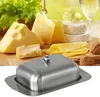صحن الزبدة، طبق الفولاذ المقاوم للصدأ مع غطاء - الجبن الصلب / صندوق تخزين الجبن الحاويات مثالية KEE 220307