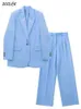 Damen-Hosenanzug, blauer Blazer, Hosenanzüge, formelle Frühlings-Outfits für Damen, Büro-Damen-Hosen-Sets, ein Knopf, Frühlings-Blazer-Jacke, T220729