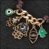 Outras jóias de pulseiras vendem pulseira de couro de olho azul Lucky Evil com Hamsa Hand of Fatima Charm Cera Cordão para meninas mulheres atacado Drop De