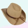 Berretti Cappello da cowboy estivo in paglia con cappello Fascia modellabile occidentale per uomo Donna Jazz Cappello da sole Fedora a tesa larga Sombrero Berretti da spiaggia Berretti