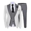 New Popular White 3 Piece Suit Men Wedding Tuxedos Black Notch Lapel Slim Fit Groom Tuxedos Men Dinner Prom Blazer Jacket Pants Tie Vest 780