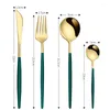 Flatware sets roestvrijstalen bestek set vork messen dessert lepel lange handgreep spiegel zilveren goud kerstliedjes servies setflatwar