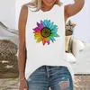 Färgglad Sun Flower Sunflower Print Harajuku Women Tshirt Casual ärmlösa Loose Summer Tees Tops Vintage Ladies T Shirt 220602