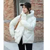 Cappotto in piumino di cotone lucido Nuovo Autunno Inverno Bianco Rosa Nero Giacca parka con cappuccio spesso e calda moda allentata L220730