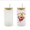 US STOCK Sublimation Blanks 16oz Glass Can Mugs Clear Juice Water Bottle With Bamboo Lid DIY Milk Cups For Gift