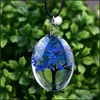 Colares pendentes pingentes j￳ias oval ￡rvore de vida vidro para mulheres flores seca amostra de couro de couro presente 2954 Q2 Drop Delive