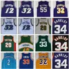 Kuş retro basketbol formaları 33 Larry 12 Stockton 32 Karl Malone Jason Williams Ewing Gary Payton Kemp Barkley Dikembe Mutombo Jersey Erkek T-Shirt Üniforma