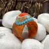 Pierścienie klastra ręcznie robione plamowane diamentowe pomarańczowe Morze Czerwone Koral Koralowy Pierścień Edwi22