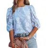 Sommar blusar för kvinnor 2022 Fashion O Neck Half Sleeve Elegant Office Lady Shirts Streetwear Plus Storlek Casual Chiffon Tops