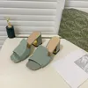 2022 Herumn Frauen Pantoffeln Luxus Sandalen Designer Square Heels Gleitschuhe Summer Beach Schuhe hochwertige grün braune Absätze Sandale