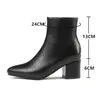 2022 New Ankle Boots Women Pointed Toe Chunky High Heel Boots Sliver Gold Mirror Metallic Women Pumps Female Sexy botas mujer Y220729