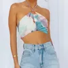 Damestanks Camis Summer Halter Betied Neck Tank Tops Tie-Dye Druk Slim Fit Fashion Strappy Clos-Past Chic Sexy Streetwear Navel V