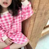 8493 Kinder Kleidung Bruder Und Schwester Kleidung Herbst Koreanische Freizeit Plaid Große Gitter Mädchen Kleid Oder Jungen Hemd
