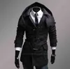 Wholesale- Men's Trendy Slim Fit Toggle Duffle Coat With Hoodie Black Grey Coats Notched Collar Windproof Stylish Dust Coat for Men Warmful T220810