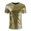 Men's T-Shirts Gold Silver Plaid Metallic Nightclub Wear Tshirt Men Sexy New Disco Party Stage Prom Tshirts Men Slim Fit V Ne277b