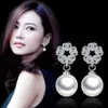 Fashion 925 Silver 4 heart love designer Stud Earring Asymmetrical Shining Crystal Big Luxury Pearl Pendant Hoop Sweet Earring Earings Ear rings for Women Jewelry