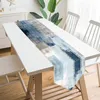 Tischläufer im modernen Kunst-Stil, doppelschichtig, blaugrün, Tischläufer für Küche, Abendessen, Tischdecke, Tischset-Dekoration 220728