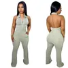 Wholesale Sexy Jumpsuits Summer Women Backless Knitted Rompers Solid Halter Jumper Suit Casual Skinny Bodycon Bodysuit Night Club Wear 7336