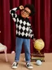 Kleinkind-Jungen-Pullover mit Argyle-Muster und überschnittener Schulter SHE01