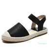 Sandals Ladies Flat Cover Toe Out Wear Soft Soled Female Single Shoes Elastic Band Straw Woven Large Size Beach Women ShoesSandals