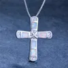 Pendant Necklaces Female Classic Cross Necklace White Blue Opal Stone Vintage Silver Color Chain For Women Boho JewelryPendant