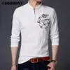 Coodrony Style chinois Mandarin Collier T-shirt Hommes à manches longues Coton T-shirt Men de vêtements Tee Shirt Homme Tshirt T200224