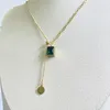 Pendant Necklaces Stainless Steel Accessories 18K Gold Jewelry Square Emerald And Round Plate Beads Chain NecklacesPendant