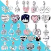 925 Ayar Gümüş Dangle Charm DIY Kalp Şekli Dangle Charms Anne Oğul Kızı Kardeş Arkadaş Boncuk Fit Pandora Charms Bilezik DIY Takı Aksesuarları