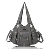 Sacs de soirée Angelkiss Rivet-Decorated Washed PU Women Shoulder Bag Double-Compartiment And Multi-Pocket Large Capacity Lady Messenger ToteEv