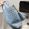 Denim Quilted Tote Bag Women Shoulder Bag Handbag Genuine Leather Shopping Bags Side Chain High Quality Purse Large Capacity Totes Hardware Big Gold Silver Letters