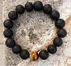 Herren-Armbänder aus Lavagestein mit Perlen, Strang aus schwarzem Vulkangestein, 10 mm, runde Diffusionsperlen für ätherische Öle mit 1 Stück natürlichem Edelstein, Yoga-Handgelenkschmuck