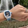Uxury Watch Date Richa Milles Mens自動機械式時計ホワイトセラミックホローパーソナライズされたテープ潮流輝くファッション防水
