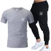 Summer Fashion Leisure Sik Silk Brand Men's Set Tracksuit Sportwear Man Sweatsuit Kort ärmar T-shirt och byxor 2-stycken Set 220607