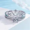 Пара колец обручальные годовщины годовщина подарка женщина мужчина серебряные украшения мода корона открытая кубическая циркония кольцо