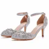 Zapatos de boda Novia 7 cm Tacones altos Bombas blancas Día de Navidad Fiesta de noche Stiletto Sandalias de lujo Tallas grandes 43