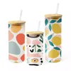 USA STOCK 16 oz Sublimation Blancs Tasses En Verre Avec Couvercle En Bambou Givré Bière Canette Borosilicate Tumbler Mason Jar Tasses Gobelets