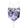 Women's Tanks & Camis Musuos Summer Women Lace-Up Backless Camisole Fashion Printed/Solid Exposed Navel Sling Straps Vest Crop Top Beach Clu