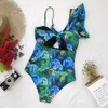 Alta qualidade sexy um ombro plissado maiô de uma peça impressão floral banho feminino maiô beachwear monokini4686163