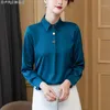 Women's Blouses & Shirts Spring Summer Long Sleeve Shirt Women Elegant OL Smooth Silk Satin Femme Fashion Korean Clothes Pink White Blue Top