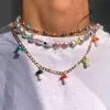 Cadenas Collar de perla con cuentas de perlas de cartas de arcoiris para mujeres Bohemia Heart Heart Beads Collar Trend Joyería