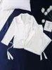 Hiloc polsino con lacci tailleur pantalone bianco pigiama da donna set colletto rovesciato nero spacco da notte pantaloni a tubo largo set 2022 pigiama L220803