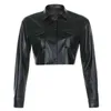Darlingaga Streetwear Siyah Kırpılmış PU Deri Ceket Düğmeleri Cepler Temel Sonbahar Kış Ceket Kadınları Ceket Moto Outwear Punk L220801