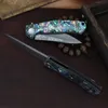 R4020 Pocket Folding Knife 76 layers VG10 Damascus Steel Blade Blue Abalone shell Handle Ball Bearing Flipper Fast Open Knives