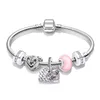 Luxury Sterling Silver Beaded Charm Bracelet Set Fashion Accessories Love Heart Pendant Original Fitting Pandora Bracelet Jewelry Gifts for Women 16-21cm